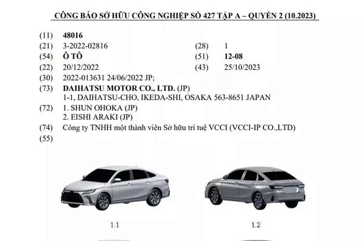 Toyota Vios 2024 mới đăng ký bảo hộ kiểu dáng công nghiệp tại Việt Nam Toyota Vios 2024 mới đăng ký bảo hộ kiểu dáng công nghiệp tại Việt Nam