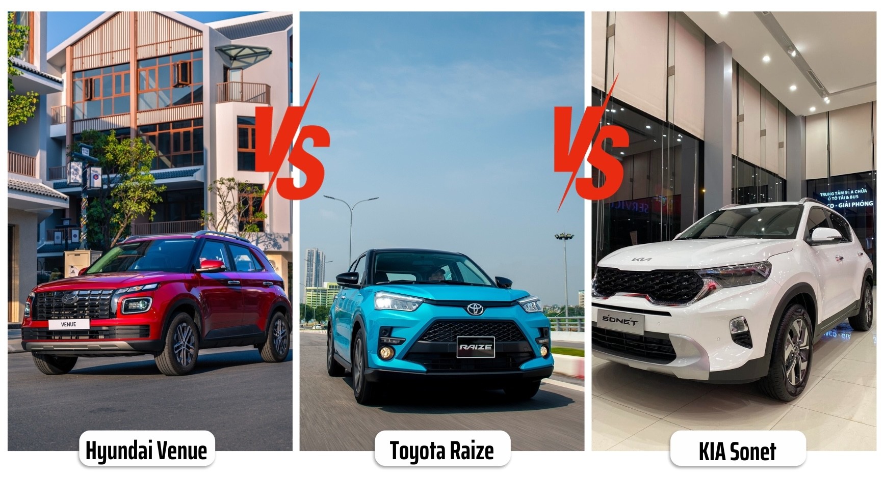 So sánh Hyundai Venue và Kia Sonet, Toyota Raize bản cao cấp nhất So sánh Hyundai Venue và Kia Sonet, Toyota Raize bản cao cấp nhất