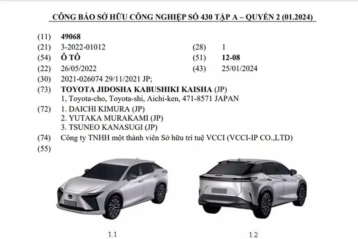 Lexus RZ đăng ký bảo hộ tại Việt Nam Lexus RZ đăng ký bảo hộ tại Việt Nam