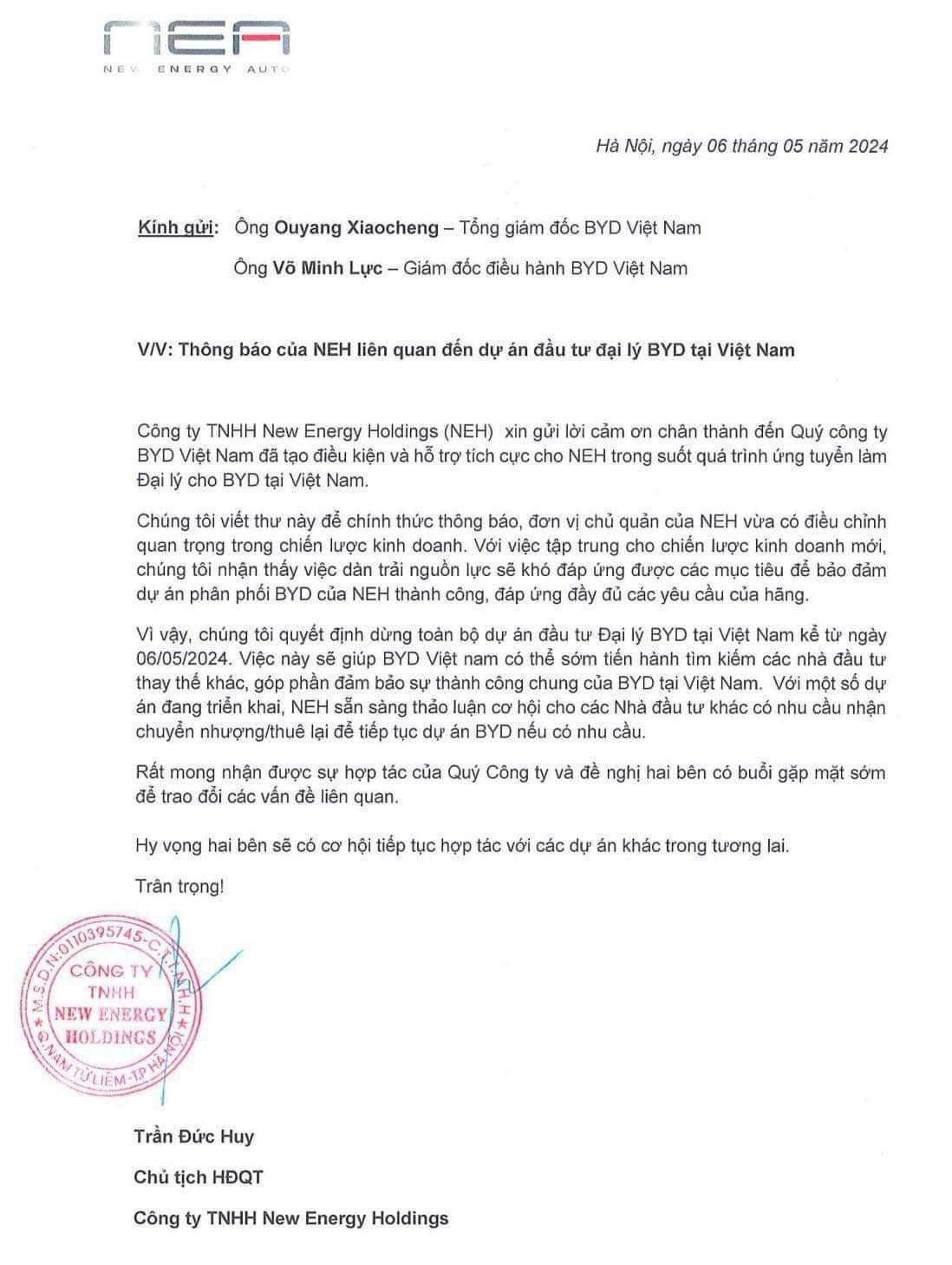 Đối tác đại lý lớn nhất bất ngờ thông báo dừng hợp tác với BYD Việt Nam BYD_Vietnam_OFNews