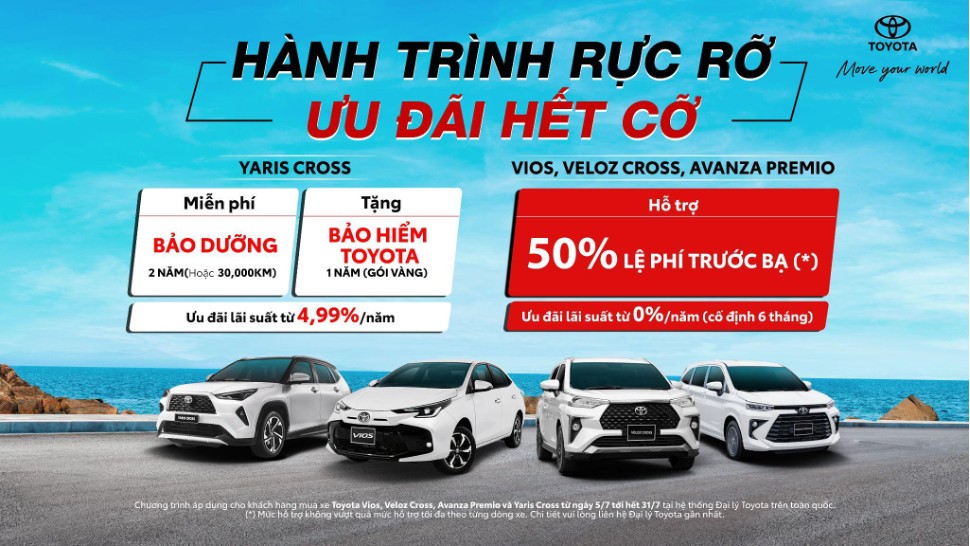 Ngập tràn ưu đãi khi mua Vios, Veloz Cross, Avanza Premio và Yaris Cross trong tháng 7 Ưu đãi tháng 7 với Vios, Veloz Cross, Avanza Premio và Yaris Cross