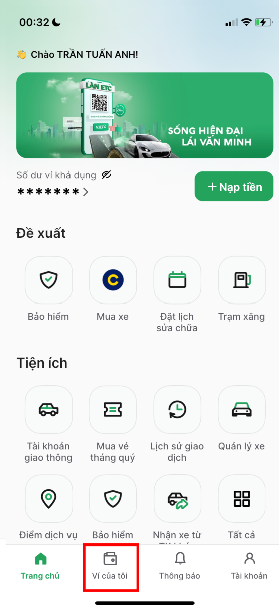 Cách rút tiền từ VETC về tài khoản ngân hàng Đăng nhập vào ứng dụng VETC