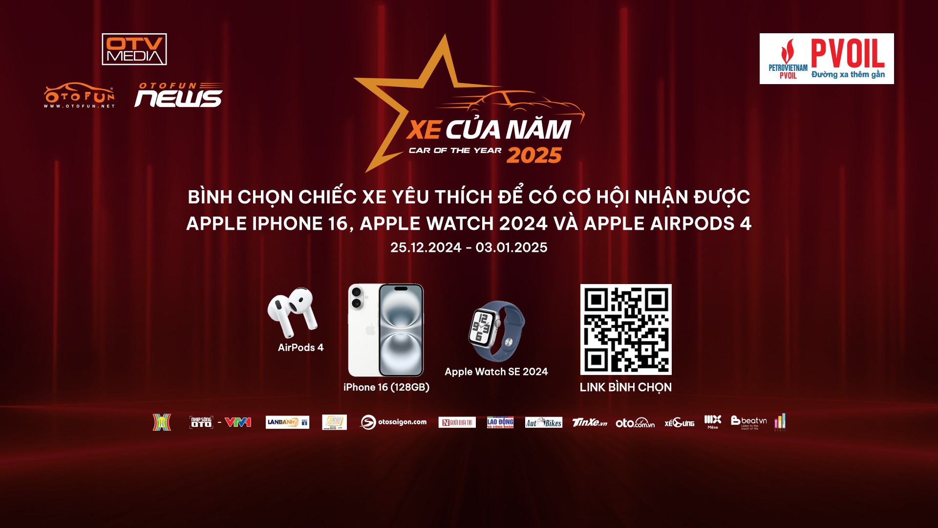XE CỦA NĂM 2025 Mời quý độc giả quét QR truy cập www.xecuanam.vn tham gia bình chọn để trúng iPhone 16