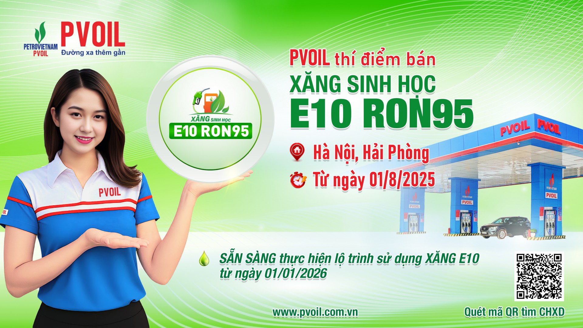 PVOIL bán xăng sinh học E10 RON95 PVOIL bán xăng sinh học E10 RON95