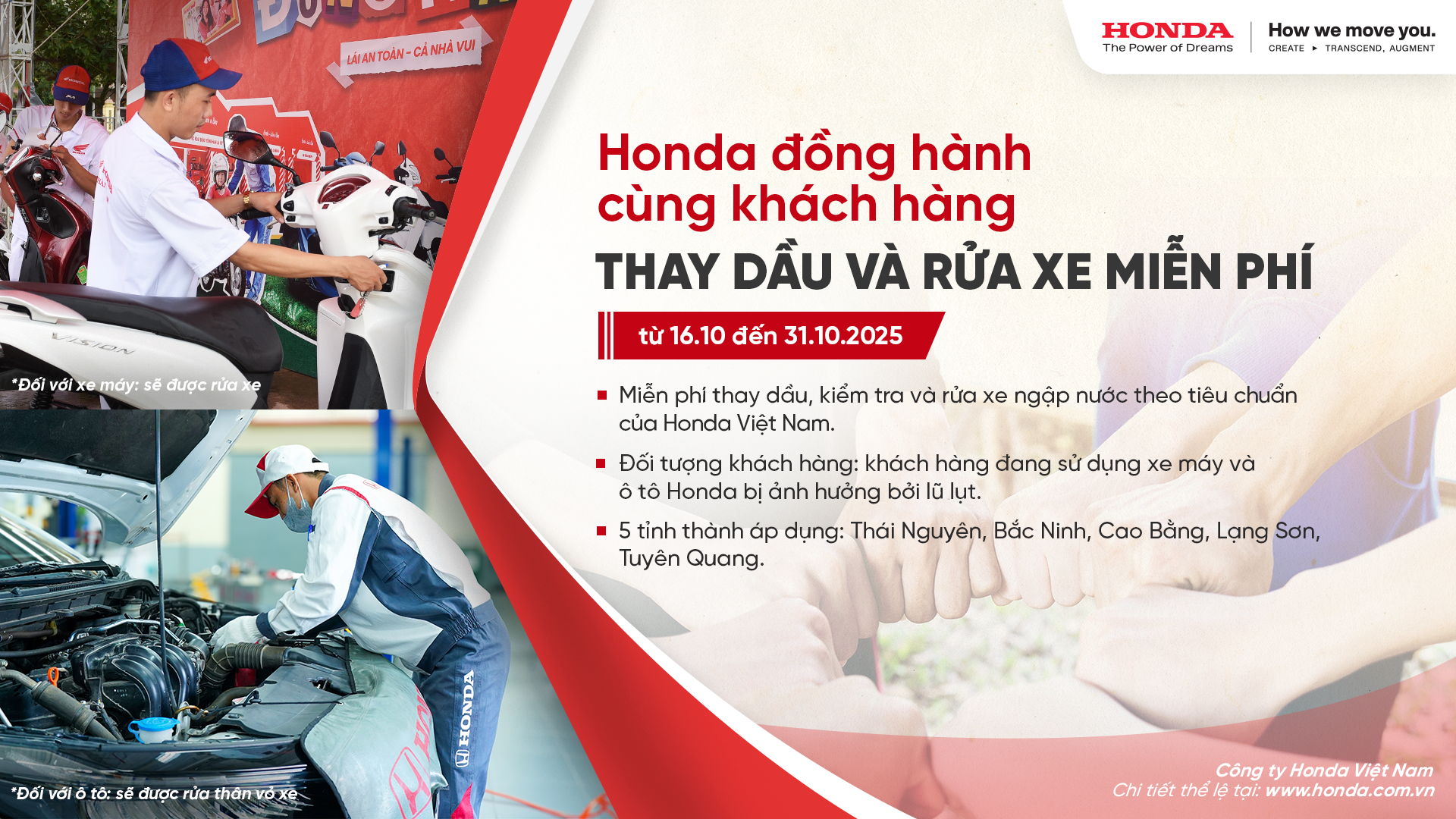 Honda Việt Nam hỗ trợ thay dầu miễn phí cho khách hàng 5 tỉnh bị ảnh hưởng bởi bão Matmo Honda Việt Nam thay dầu miễn phí 2025