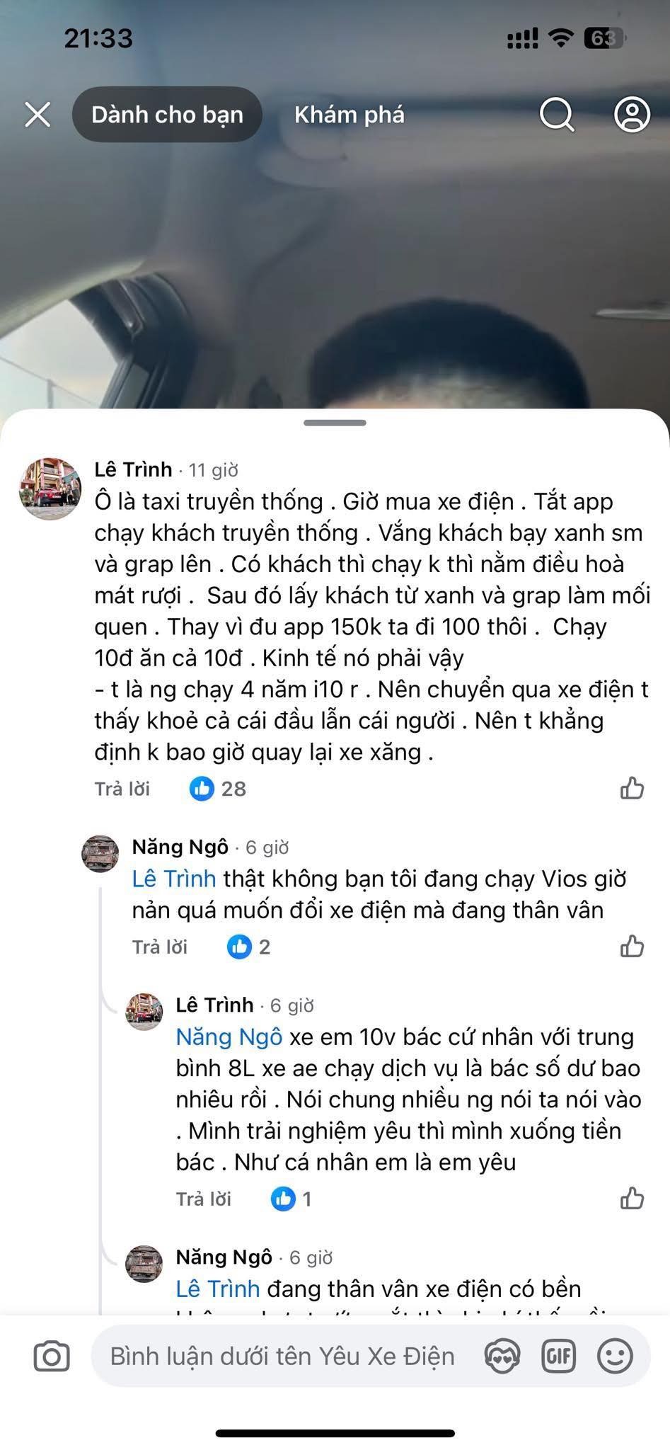 Chủ xe VF 5 chạy dịch vụ ở Thanh Hoá kể chuyện một năm đi 10 vạn, tiết kiệm 160 triệu tiền xăng Bình luận của chủ xe Lê Trình về việc sử dụng VinFast làm xe chạy dịch vụ đang thu hút nhiều tranh cãi trên Facebook