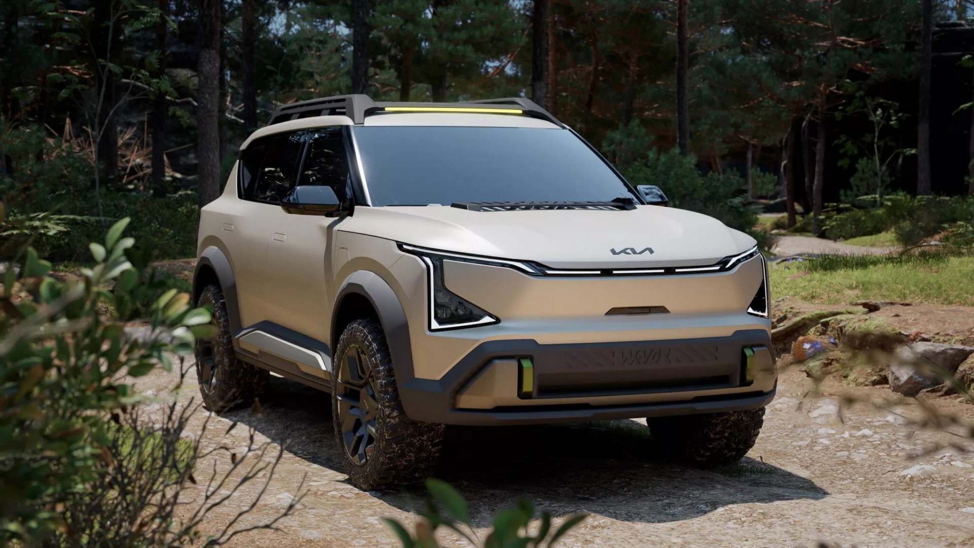 Kia giới thiệu concept SUV điện EV5 WKNDR với dáng vẻ mạnh mẽ, trang bị chạy địa hình Phía trước của Kia EV5 WKNDR