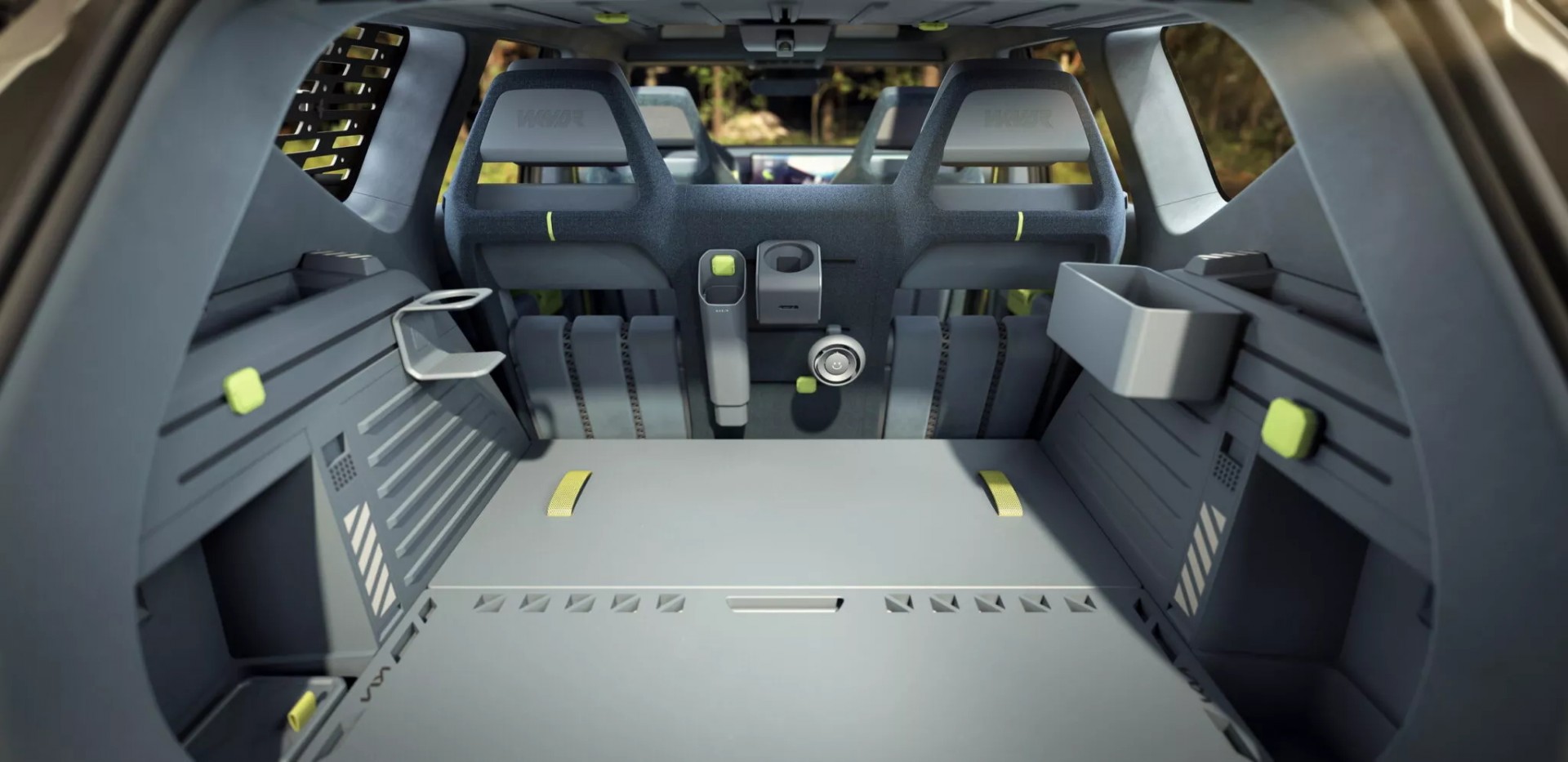 Kia giới thiệu concept SUV điện EV5 WKNDR với dáng vẻ mạnh mẽ, trang bị chạy địa hình Hàng ghế sau gập phẳng của Kia EV5 WKNDR
