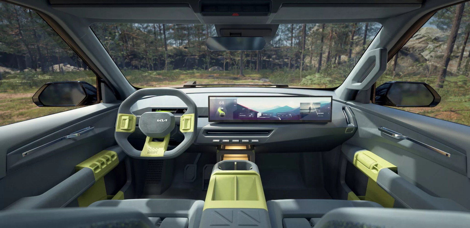 Kia giới thiệu concept SUV điện EV5 WKNDR với dáng vẻ mạnh mẽ, trang bị chạy địa hình Khoang lái của Kia EV5 WKNDR