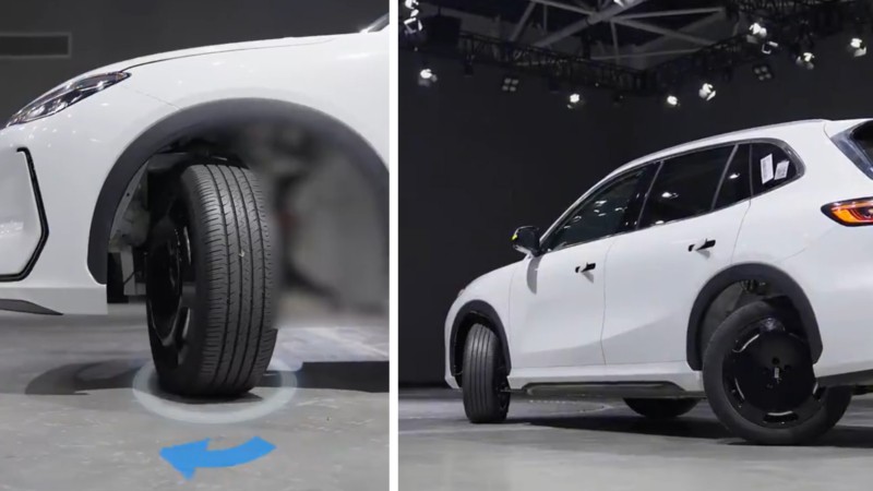 Hình ảnh Geely EX5 trình diễn hệ thống đánh lái độc lập bốn bánh