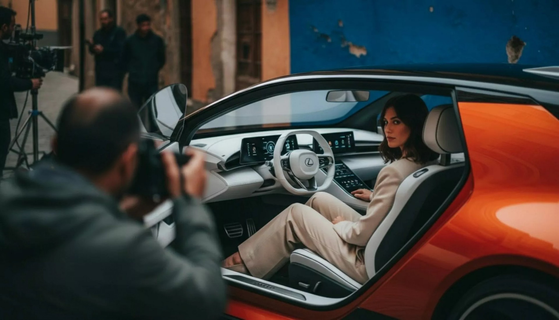 Nhà thiết kế xe chỉ cần một ngày sử dụng AI để tạo mẫu ô tô concept Lexus chạy điện Hình ảnh thiết kế nội thất xe và người mẫu ngồi trong được tạo bằng AI