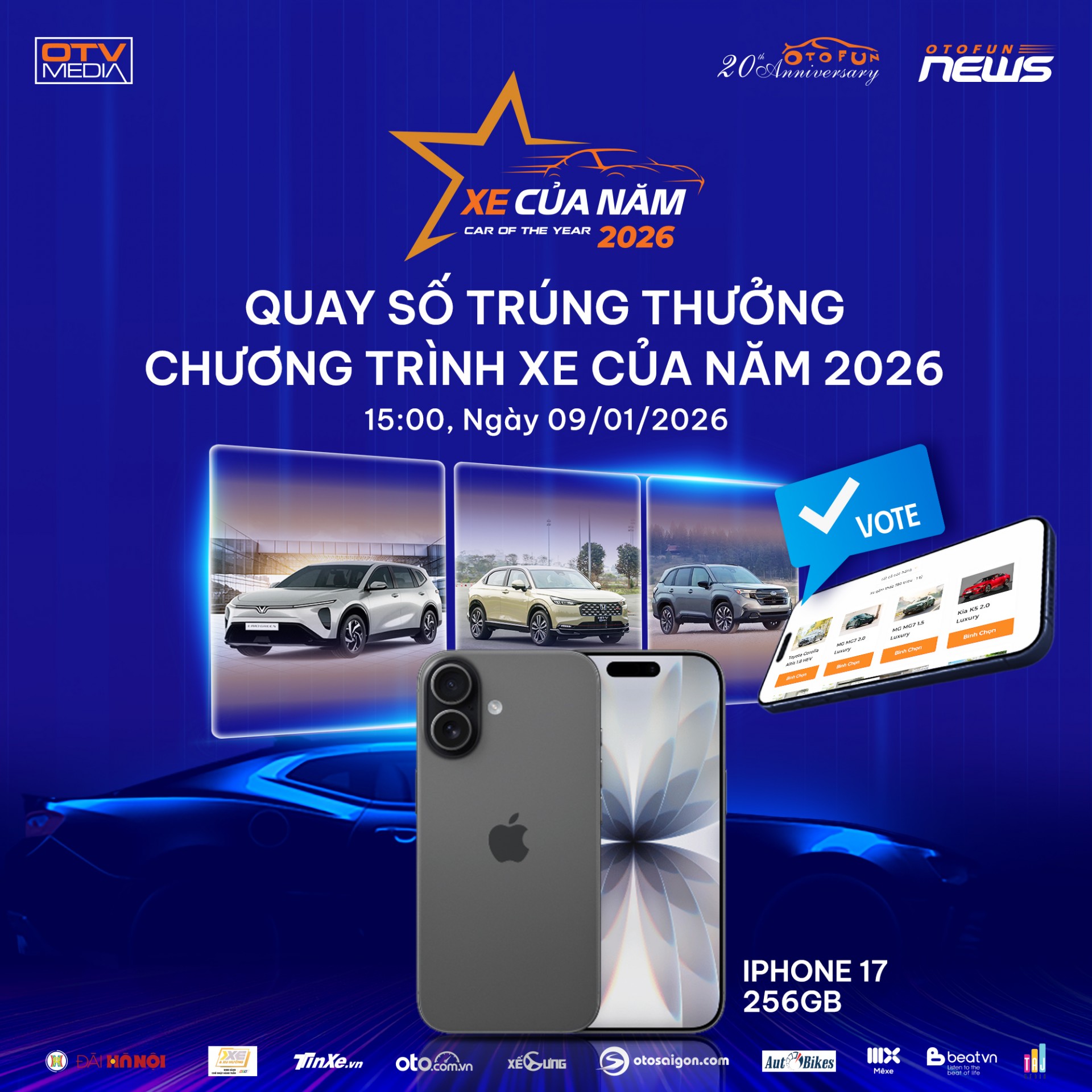 Fanpage Otofun tổ chức livestream quay số trúng thưởng “Xe Của Năm 2026”