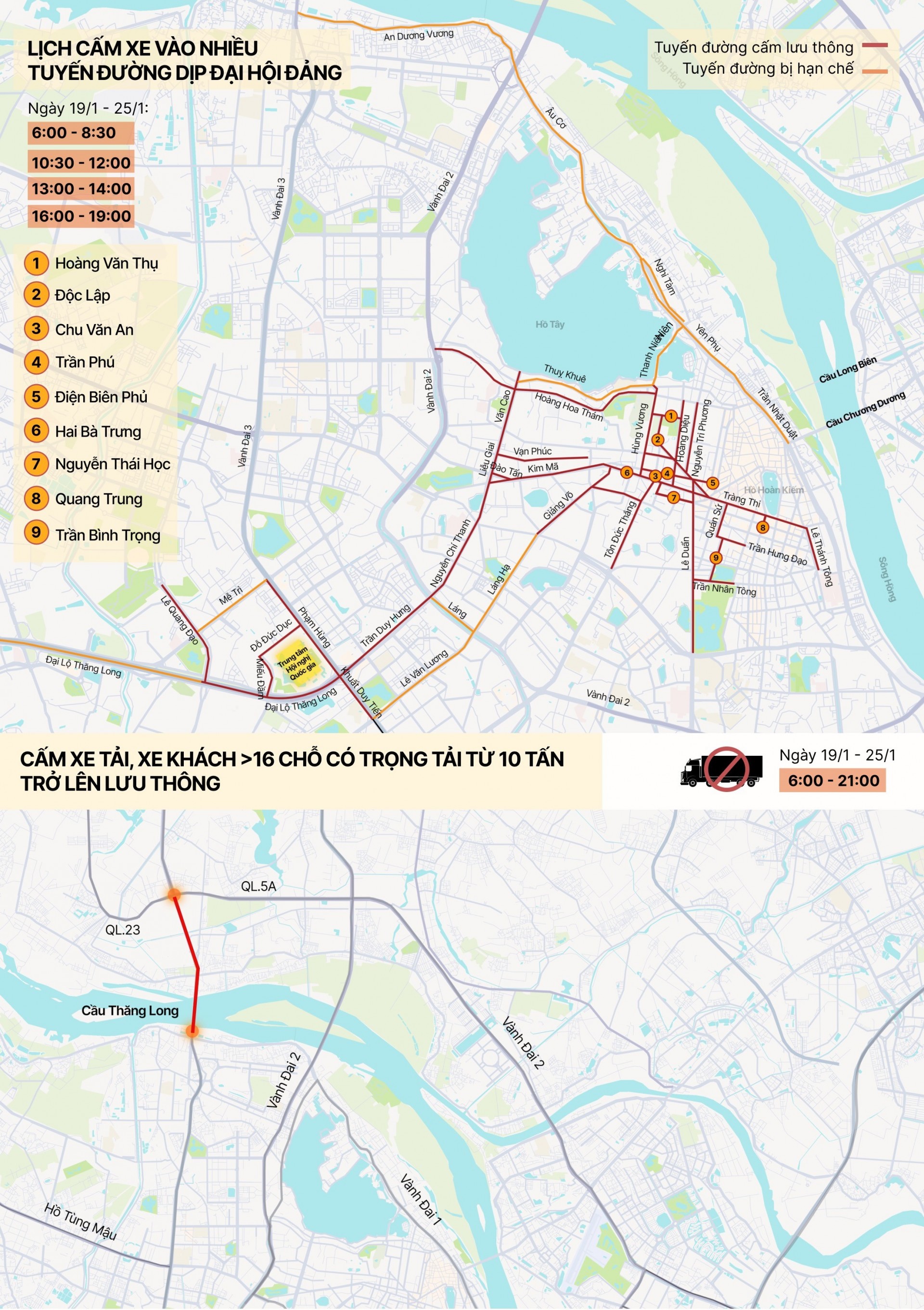 Các cung đường cấm xe tại Hà Nội phục vụ Đại hội Đảng lần thứ XVI Các cung đường cấm xe tại Hà Nội phục vụ Đại hội Đảng lần thứ XVI