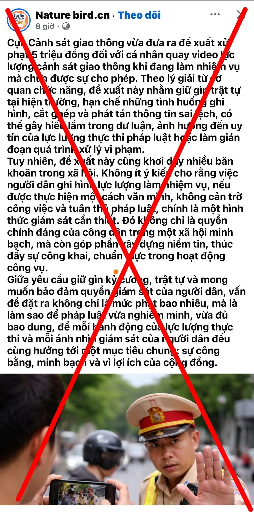 Cục Cảnh Sát Giao Thông bác bỏ tin phạt 5 triệu đồng với người tự ý quay phim, chụp ảnh CSGT Cục Cảnh Sát Giao Thông bác bỏ tin phạt 5 triệu đồng với người tự ý quay phim, chụp ảnh CSGT
