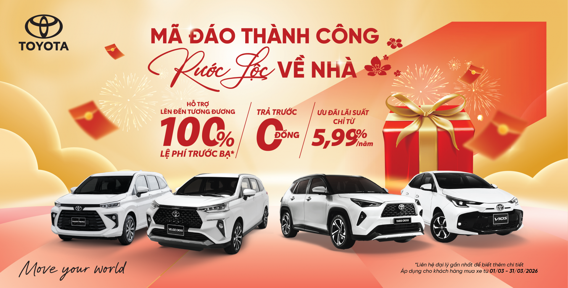 Giảm chi phí lăn bánh với ưu đãi đến 100% thuế trước bạ từ Toyota trong tháng 3 Giảm chi phí lăn bánh với ưu đãi đến 100% thuế trước bạ từ Toyota trong tháng 3