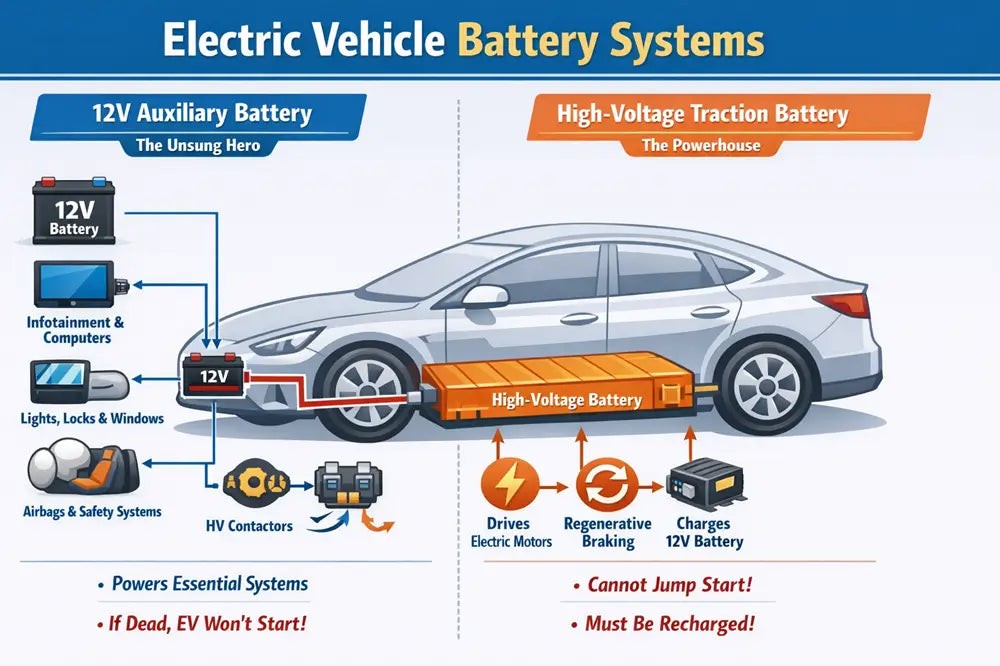 Có thể câu dây kích bình ắc quy 12V của xe điện không? Các bước thực hiện an toàn Hệ thống pin/ắc quy trên một chiếc xe điện