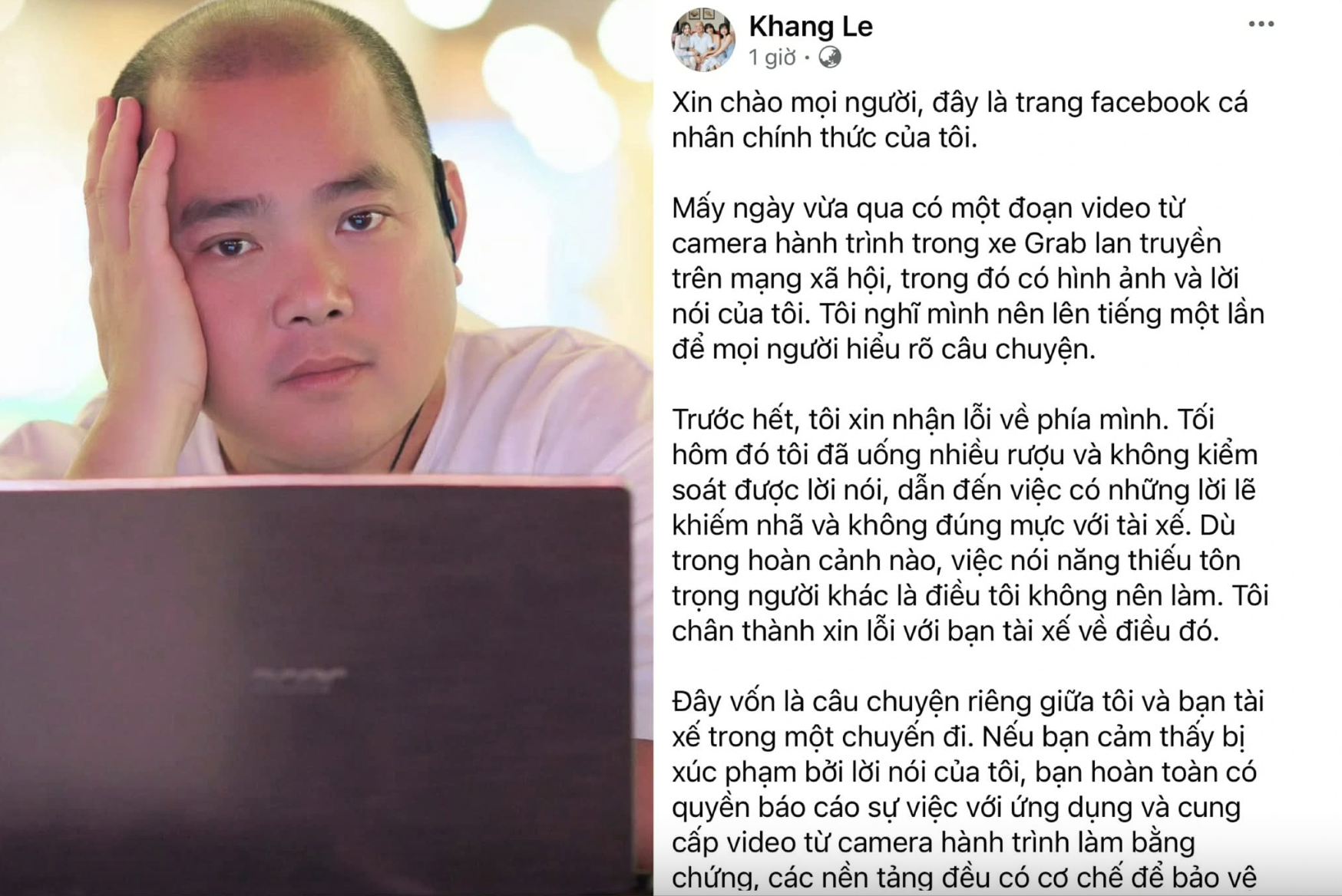 Khi cãi vã trở thành làn sóng tẩy chay: Từ tài xế Uber năm 2017 đến tài xế Grab bị khoá tài khoản ở Việt Nam Bài đăng trên Facebook của Minh Khang