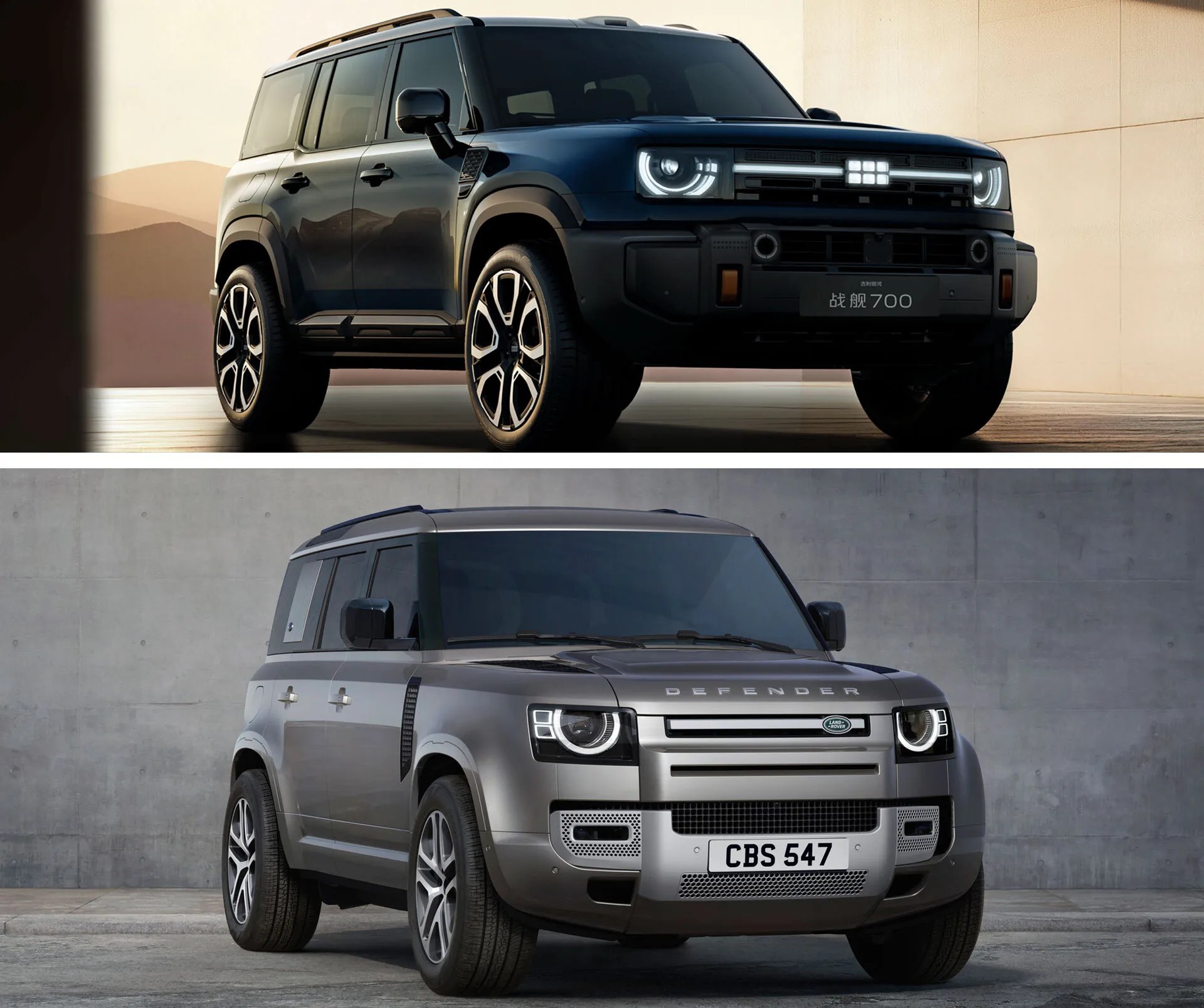 Hình ảnh so sánh Geely Zhanjian 700 và Land Rover Defender