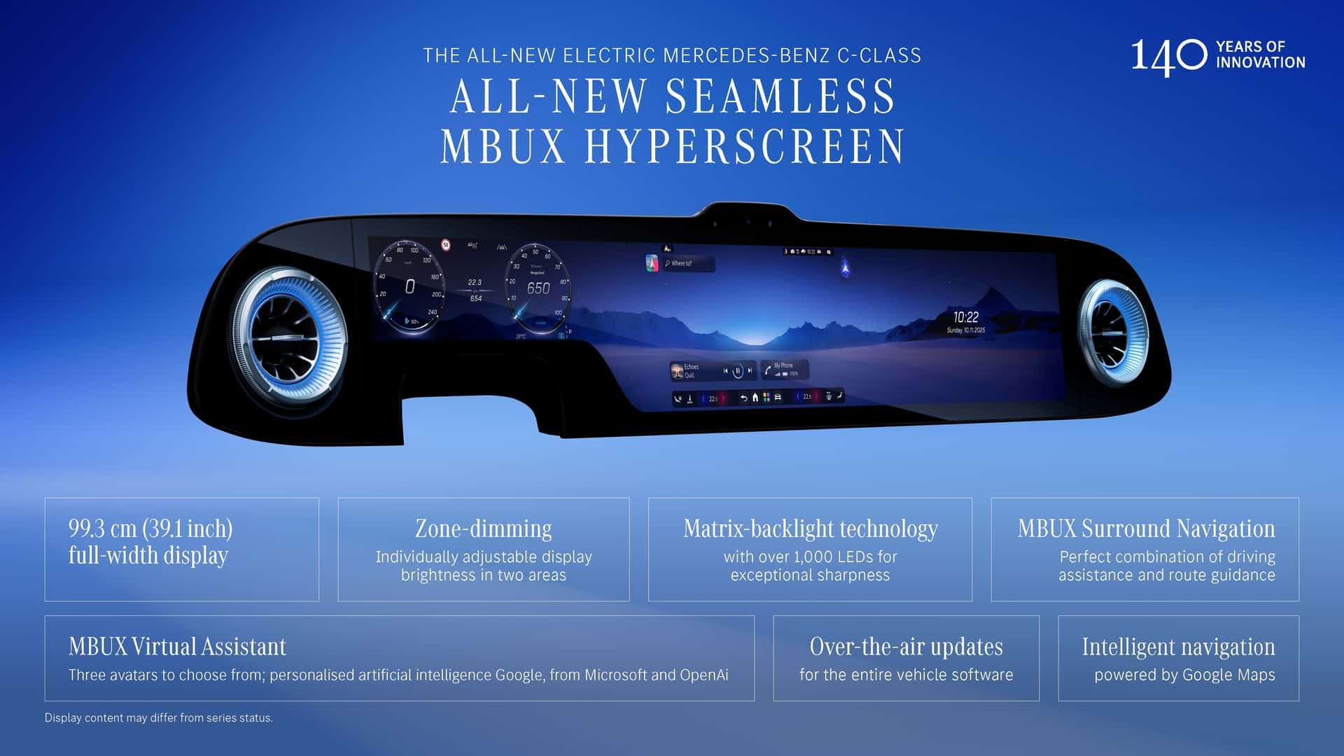 Mercedes-Benz C-Class Electric 2027 chính thức lộ diện, thiết kế khác hẳn bản chạy xăng Màn hình MBUX Hyperscreen của Mercedes-Benz C-Class Electric 2027