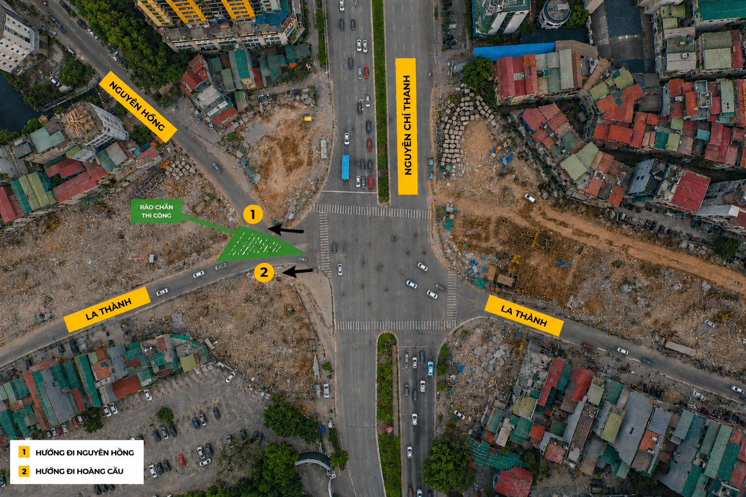 Giao thông hỗn loạn ngày đầu phân luồng nút La Thành - Nguyễn Chí Thanh phân luồng nút La Thành - Nguyễn Chí Thanh