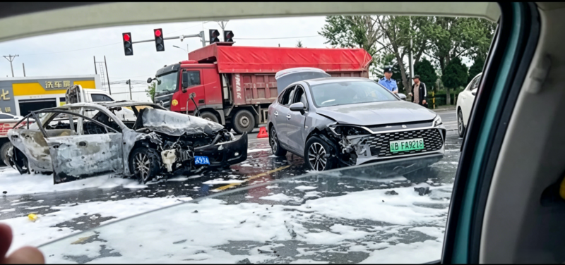 Xe xăng Mazda 3 cháy rụi sau khi va chạm mạnh với một chiếc PHEV BYD Qin L DM-i Xe xăng Mazda 3 cháy rụi sau khi va chạm mạnh với một chiếc PHEV BYD Qin L DM-i