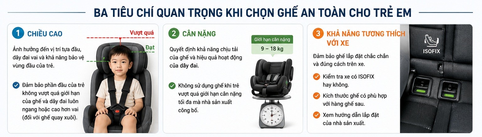 Cách chọn ghế an toàn cho trẻ em trên ô tô theo chiều cao, cân nặng và độ tuổi Cách chọn ghế an toàn cho trẻ em trên ô tô theo chiều cao, cân nặng và độ tuổi