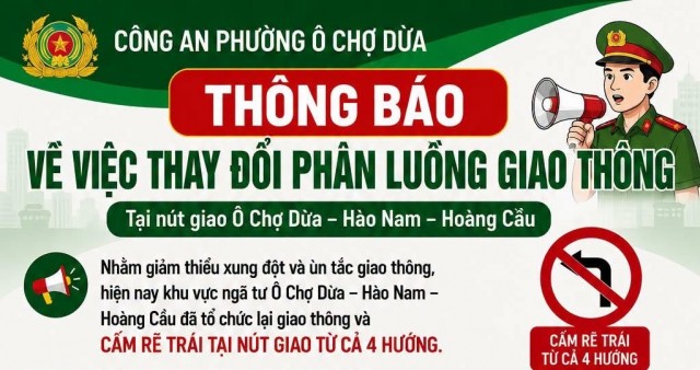 Hà Nội: Thay đổi phân luồng giao thông tại nút giao Ô Chợ Dừa - Hào Nam - Hoàng Cầu