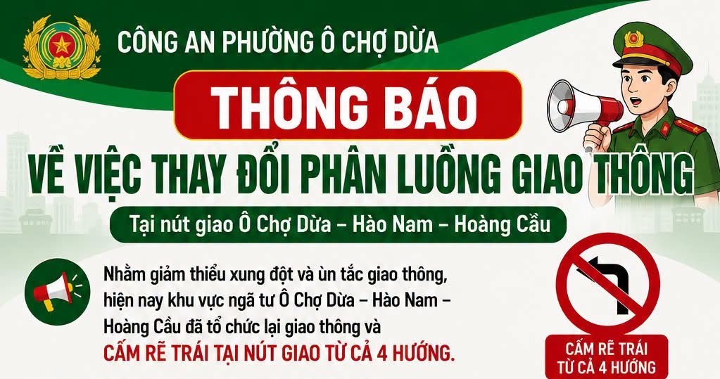 Hà Nội: Thay đổi phân luồng giao thông tại nút giao Ô Chợ Dừa - Hào Nam - Hoàng Cầu