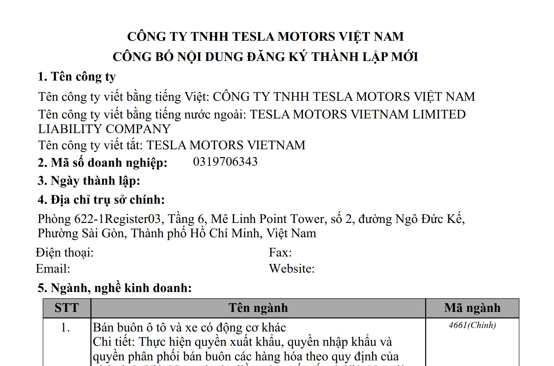 Xuất hiện Tesla Motors Việt Nam với vốn điều lệ gần 77,7 tỷ đồng