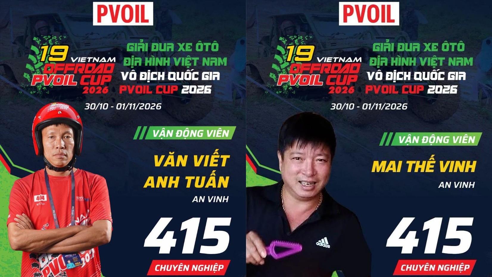 Đội 415 PVOIL VOC 2026: An Vinh với bộ đôi Mai Thế Vinh và Văn Viết Anh Tuấn