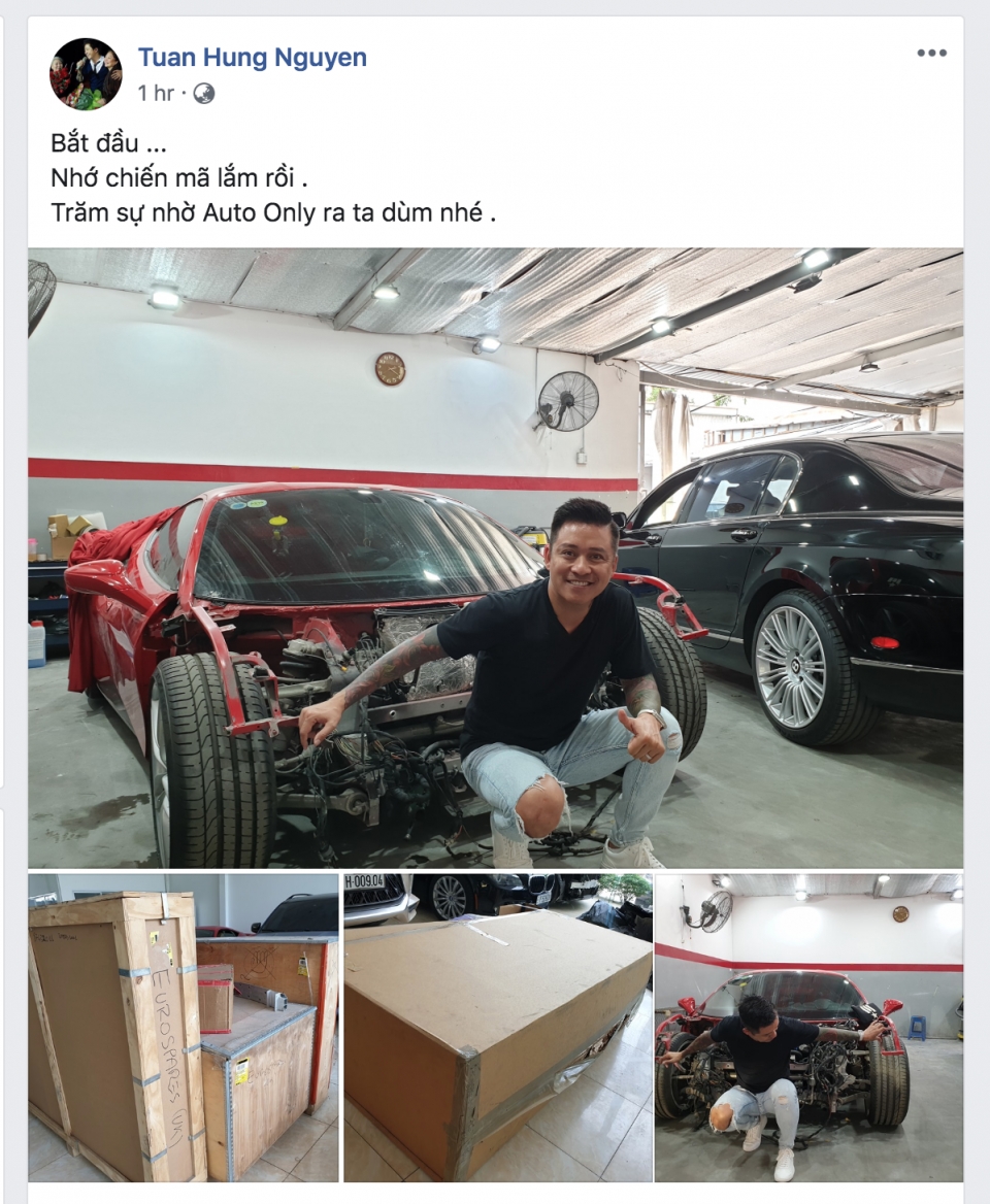 Siêu xe Ferrari 488 GTB của ca sĩ Tuấn Hưng chuẩn bị được khôi phục sieu xe ferrari 488 gtb cua ca si tuan hung chuan bi duoc khoi phuc