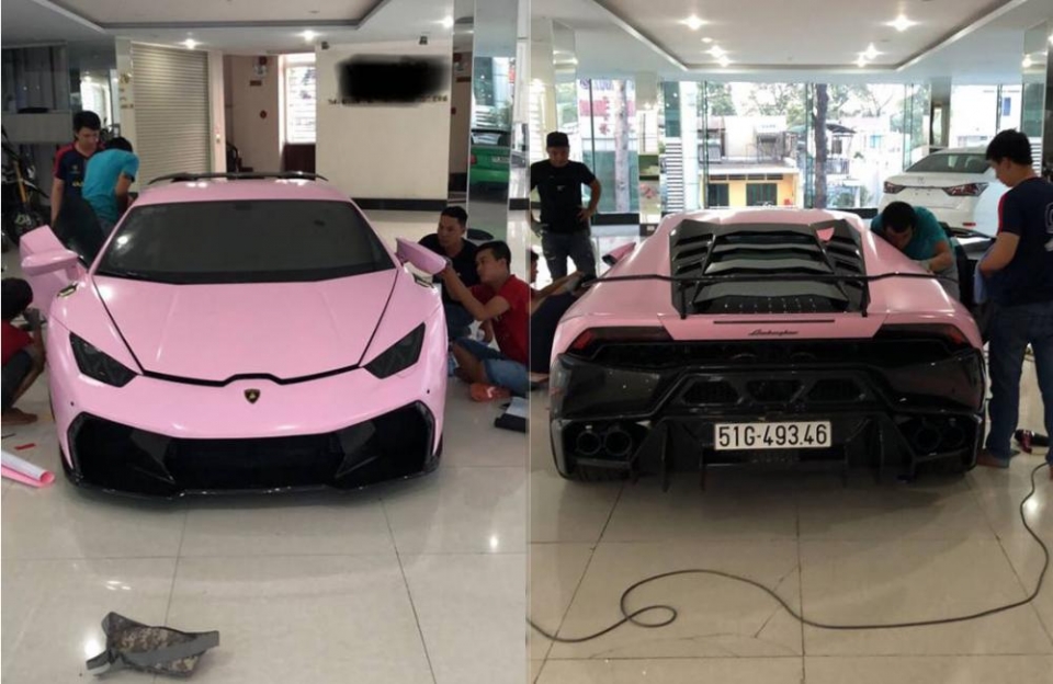 dai gia bac lieu khoac ao mau hong nu tinh cho lamborghini huracan