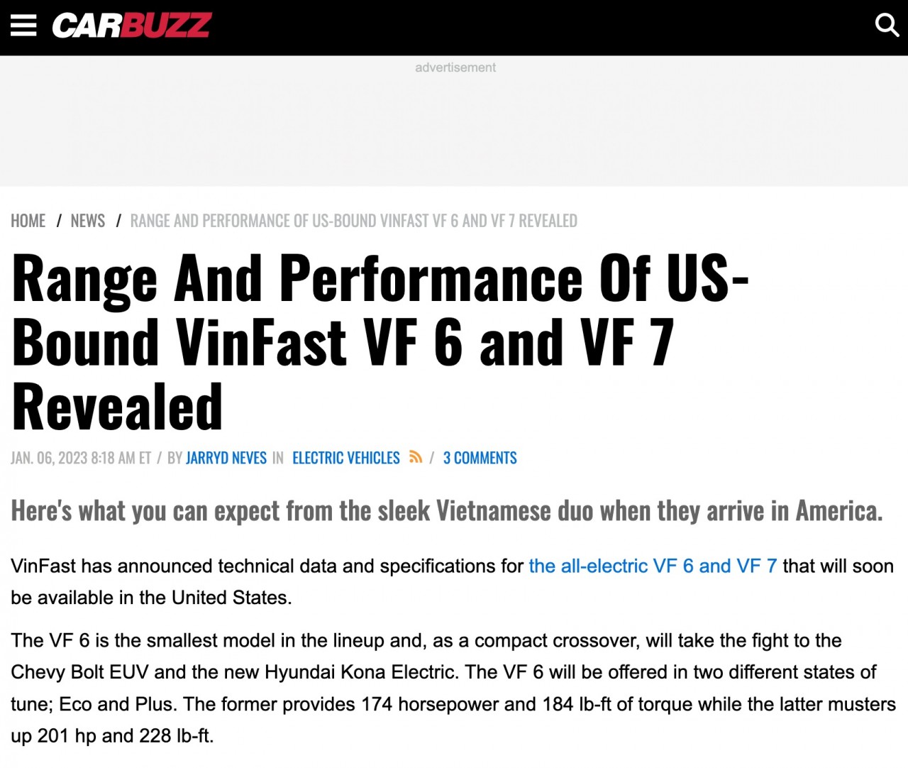 Xe điện VinFast VF6, VF7 nhận nhiều lời khen của truyền thông quốc tế tại CES 2023 Xe điện VinFast VF6, VF7 nhận nhiều lời khen của truyền thông quốc tế tại CES 2023