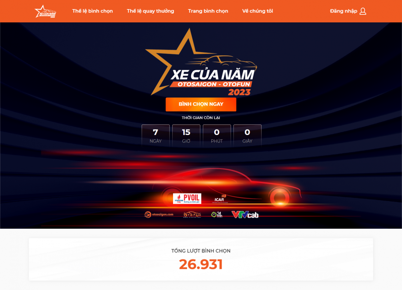 Chương trình Bình chọn Xe Của Năm 2023 vượt mốc 26.000 lượt Chương trình Bình chọn Xe Của Năm 2023 vượt mốc 26.000 lượt