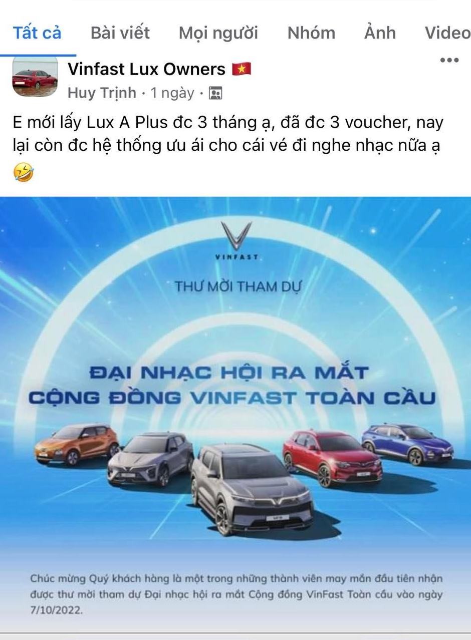Cộng đồng yêu xe hào hứng 'khoe' vé đại nhạc hội VinFast Cộng đồng yêu xe hào hứng 'khoe' vé đại nhạc hội VinFast