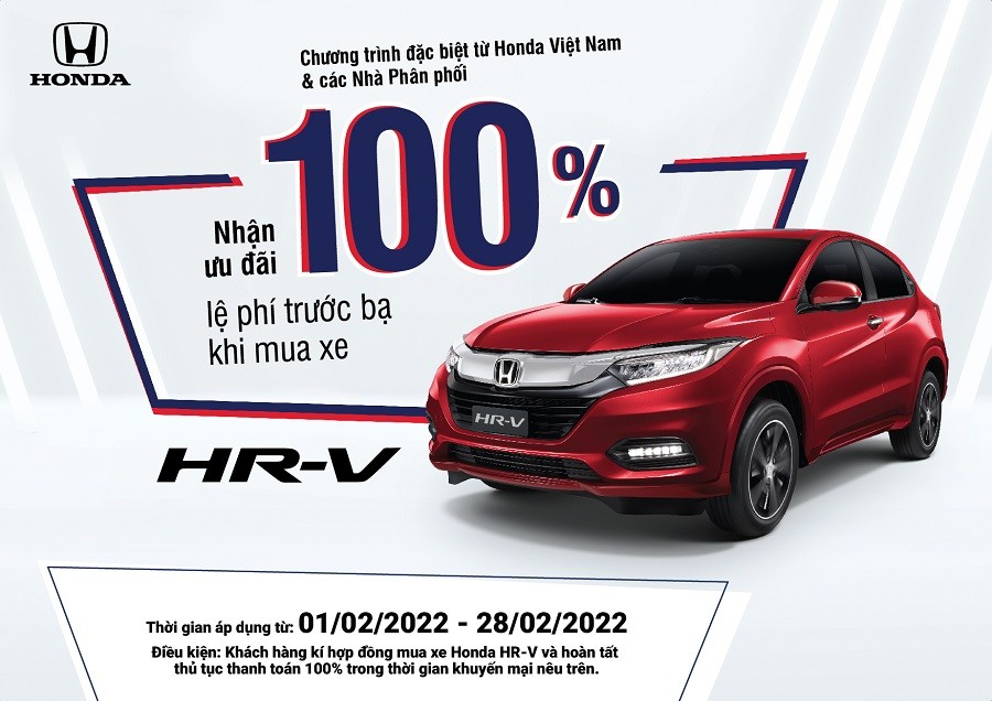 Honda HR-V được miễn 100% phí trước bạ đến hết tháng 2 Honda HR-V được miễn 100% phí trước bạ đến hết tháng 2