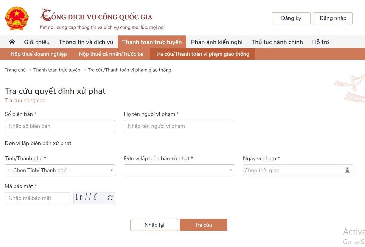 Hướng dẫn các bước nộp phạt vi phạm giao thông tại nhà huong dan cac buoc nop phat vi pham giao thong tai nha