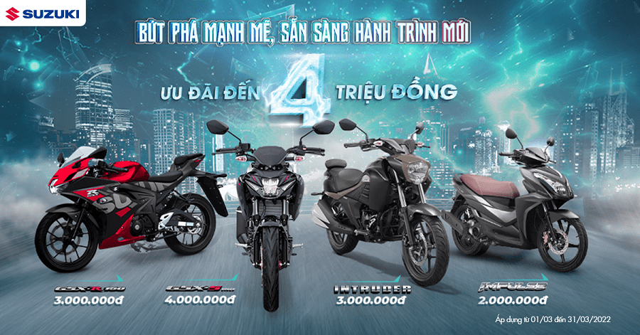 Suzuki ưu đãi 4 triệu đồng khi mua xe máy trong tháng 3 Suzuki ưu đãi 4 triệu đồng khi mua xe máy trong tháng 3
