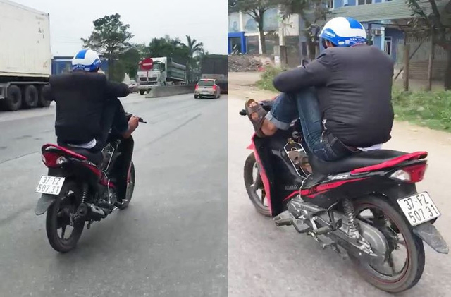 Nghệ An: Phạt nặng nam thanh niên lái xe máy bằng chân trên QL1 nghe an phat nang nam thanh nien lai xe may bang chan tren ql1
