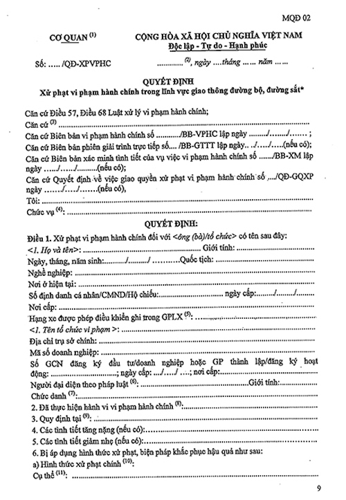 Từ ngày 1/12 áp dụng mẫu biên bản mới về xử phạt giao thông tu ngay 112 ap dung mau bien ban moi ve xu phat giao thong