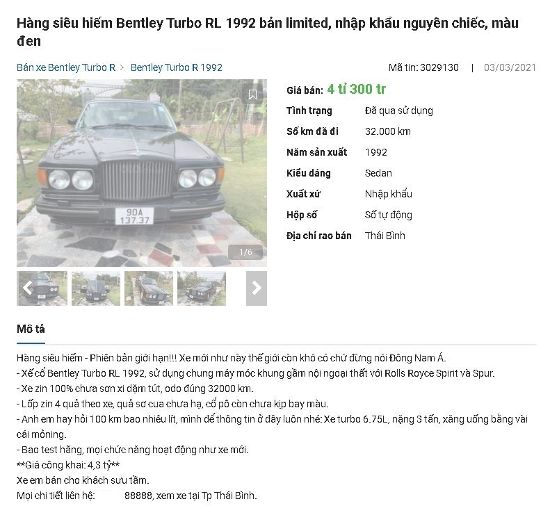 Chiếc Bentley RL Turbo đặc biệt rao bán gần 5 tỷ đồng Chiếc Bentley RL Turbo đặc biệt rao bán gần 5 tỷ đồng