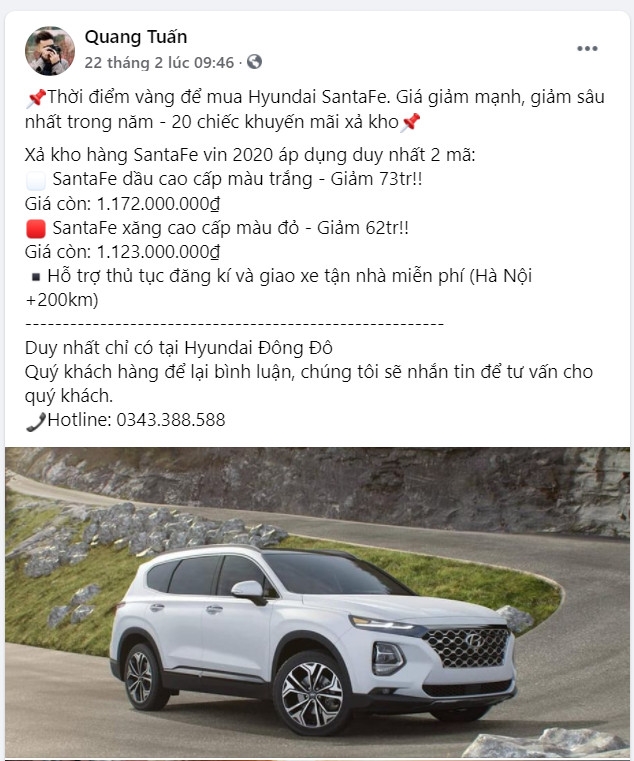 Hyundai SantaFe giảm giá mạnh tới 85 triệu đồng