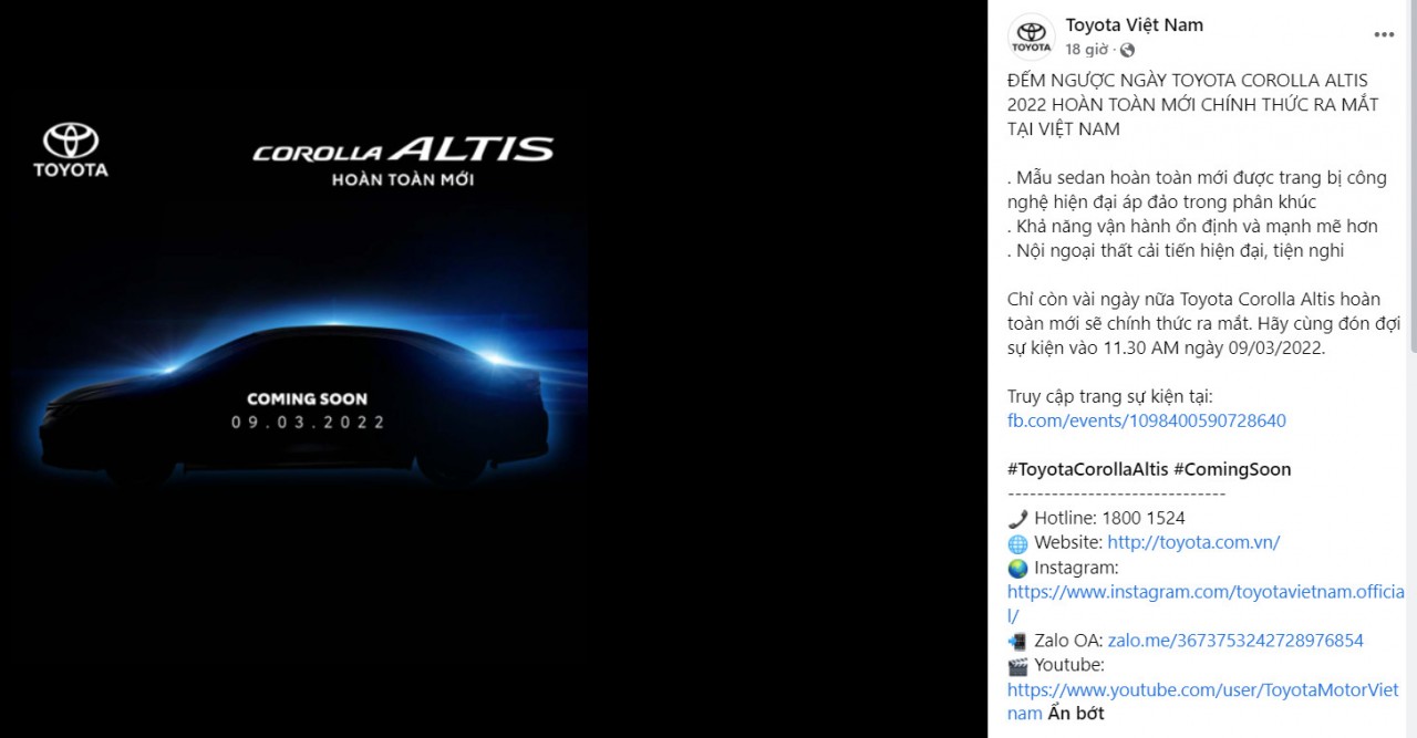 Toyota Corolla Altis 2022 sẽ ra mắt online vào ngày 9/3 tới Toyota Corolla Altis 2022 sẽ ra mắt online vào ngày 9/3 tới