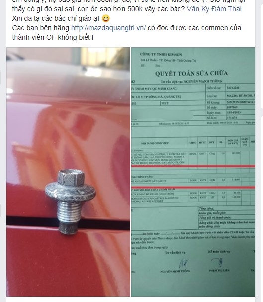 Đại lý báo giá ốc xả nhớt Mazda BT-50 giá 500 nghìn dai ly bao gia oc xa nhot mazda bt 50 gia 500 nghin