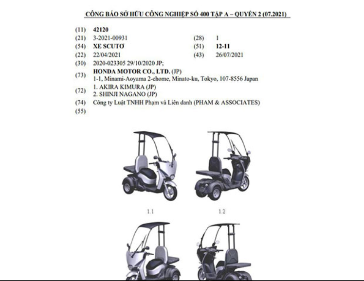 Honda đăng ký bảo hộ mẫu xe máy điện 3 bánh tại Việt Nam Honda đăng ký bảo hộ mẫu xe máy điện 3 bánh tại Việt Nam