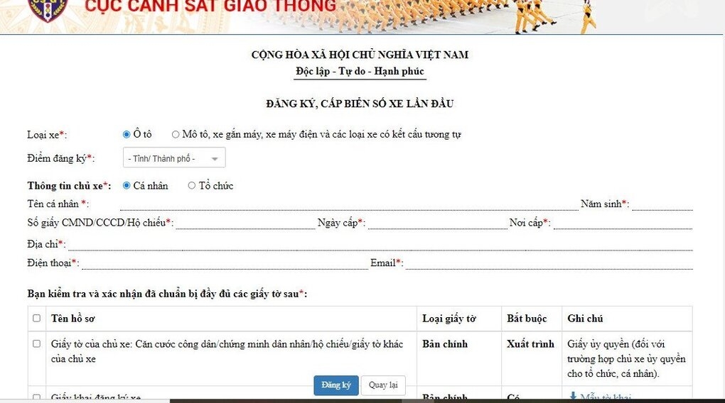 Từ hôm nay, người dân được đăng ký xe mới online Từ hôm nay, người dân được đăng ký xe mới online