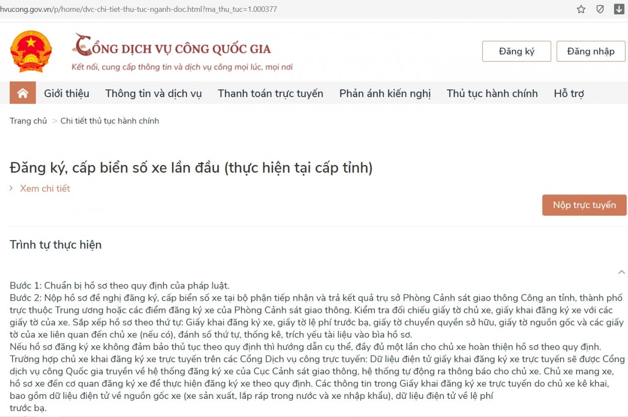 Hướng dẫn đăng ký xe online Hướng dẫn đăng ký xe online