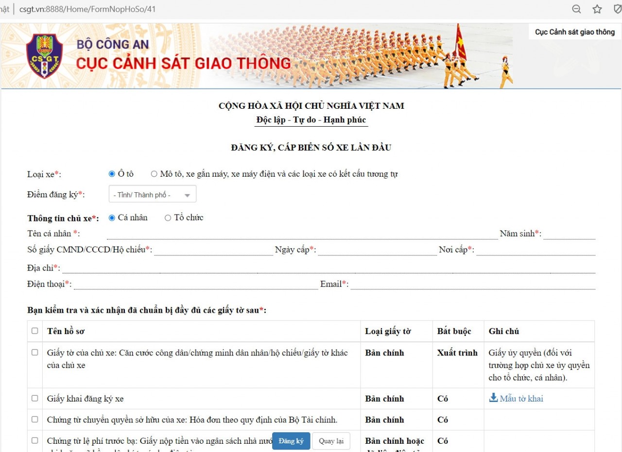 Hướng dẫn đăng ký xe online Hướng dẫn đăng ký xe online