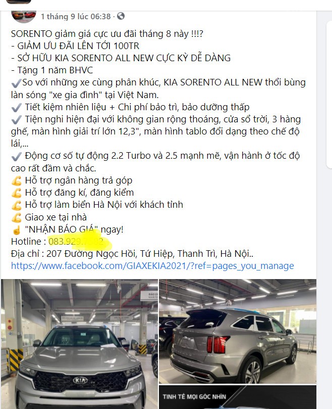 Kia Sorento giảm sốc 100 triệu đồng