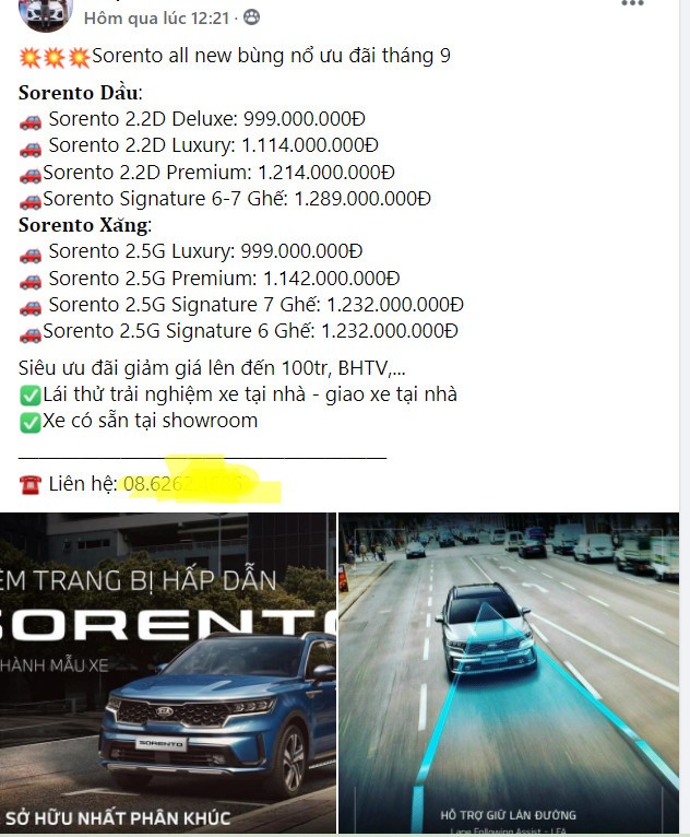 Kia Sorento giảm sốc 100 triệu đồng